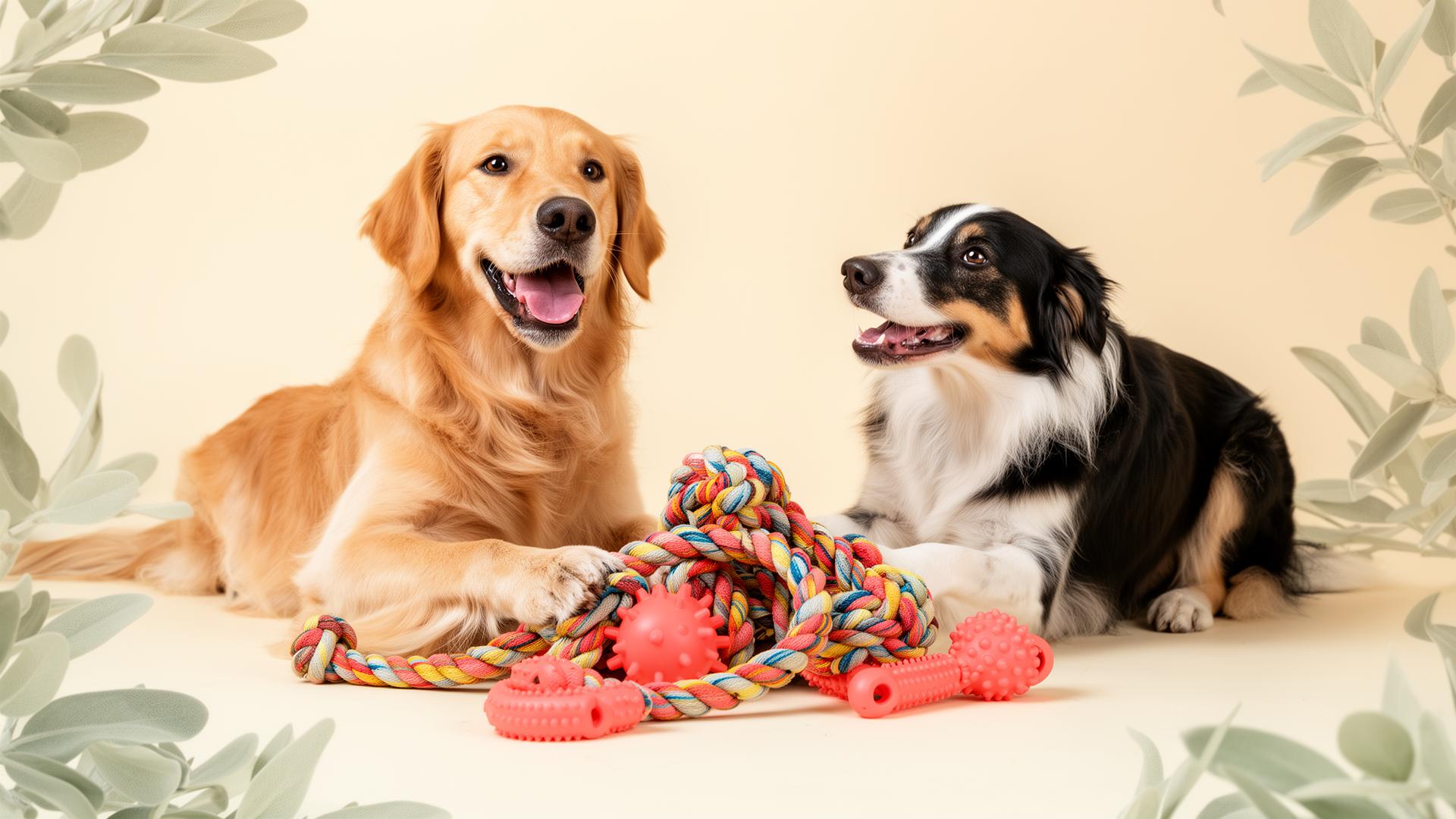 Deux chiens jouent avec des jouets naturels Pawsome